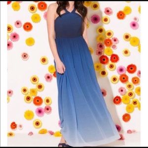 ModCloth Elegance Achieved Blue Ombré Halter Maxi